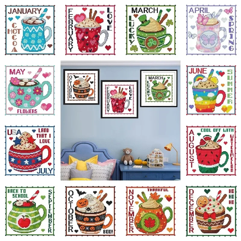 5D Diamond Painting Kit Full Drill - Mesi Tazza da dessert Pittura diamante
