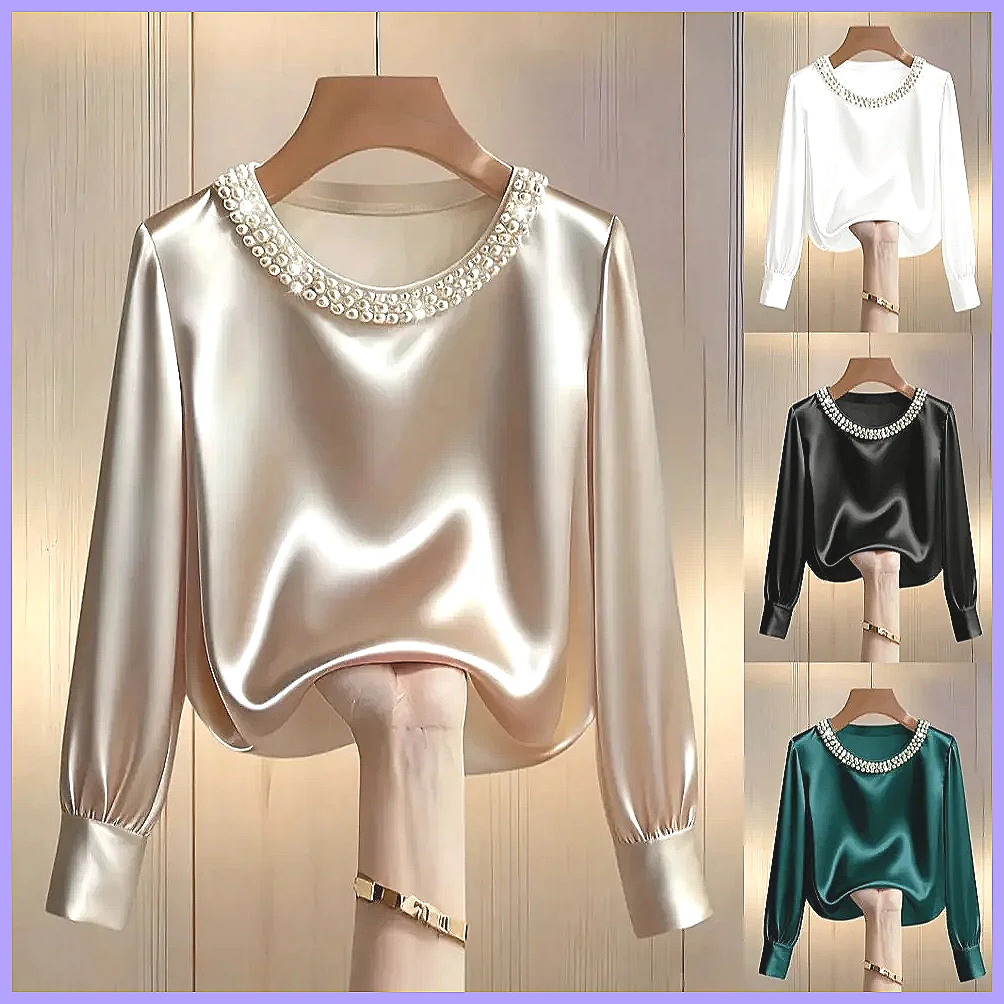 Beading - Elegante Camicetta in Raso con Perline