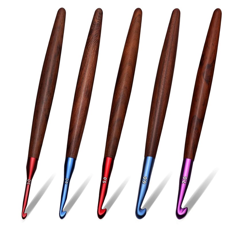 Wooden Crochet Hooks Ergonomic Handle - A59Z-Ganci ergonomici con impugnatura in legno