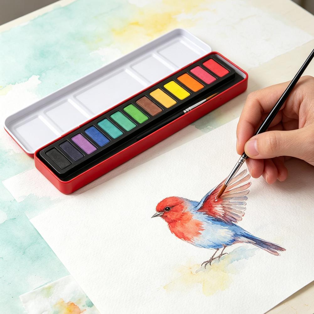 Watercolor Paint Set Solid Pigment - Set di colori ad acquerello portatile,