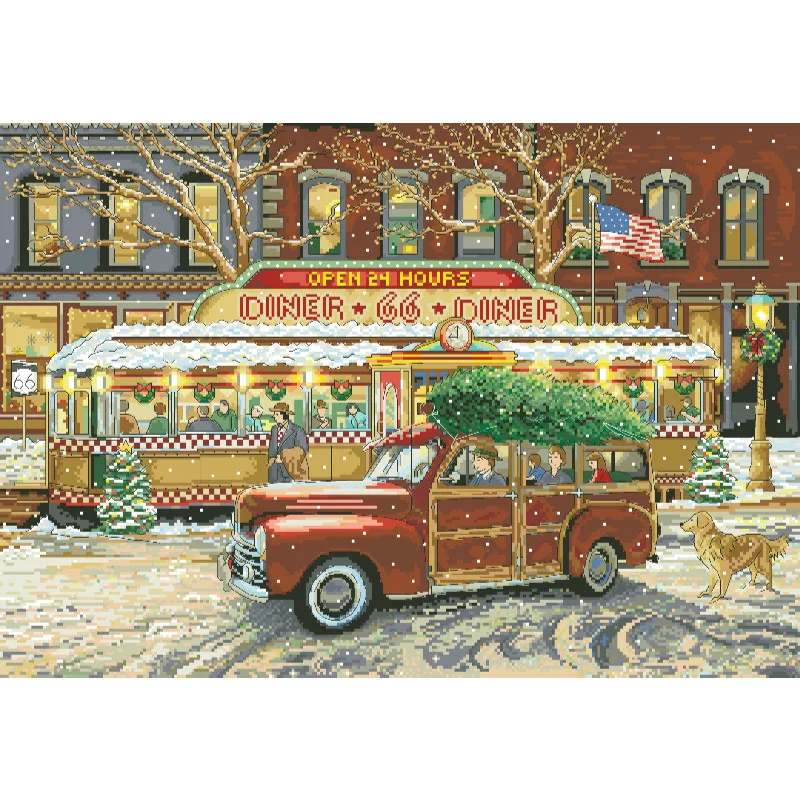 Cross Stitch Stamped Kits Beginners - [[CC5130-66 Route Christmas Restaurant] Kit per
