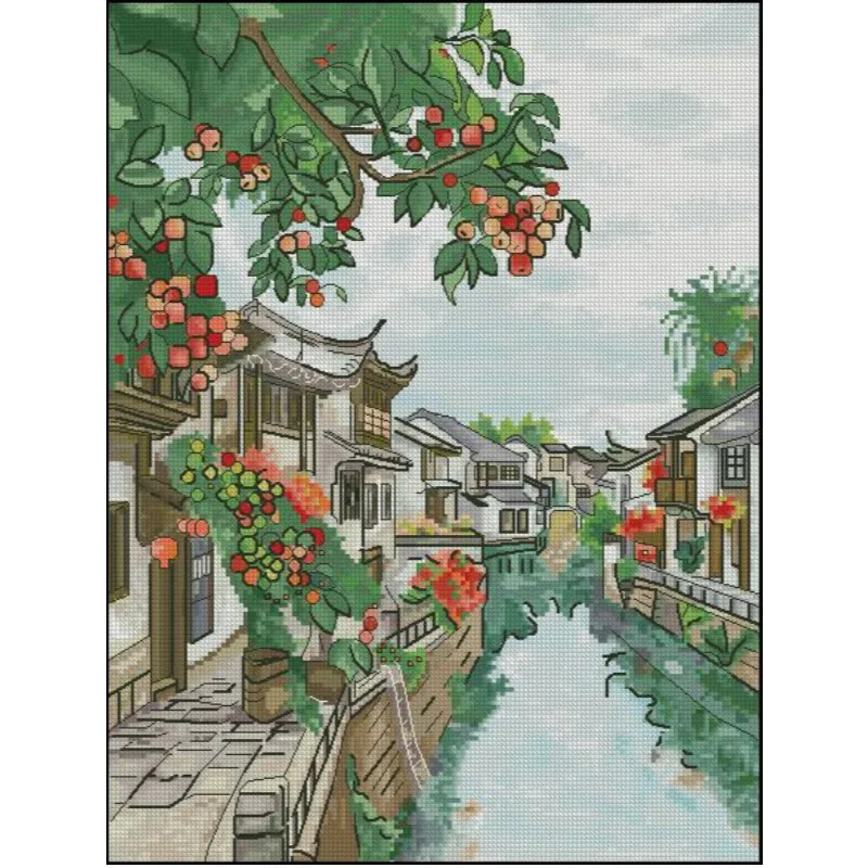 [CC904-Water Town Jiangnan] Ki - Cross Stitch Stamped Kits Beginners recensione e prezzo